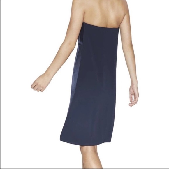 NWT Halston Heritage Strapless Draped Satin Mini Dress, Dark Navy - Picture 2 of 10